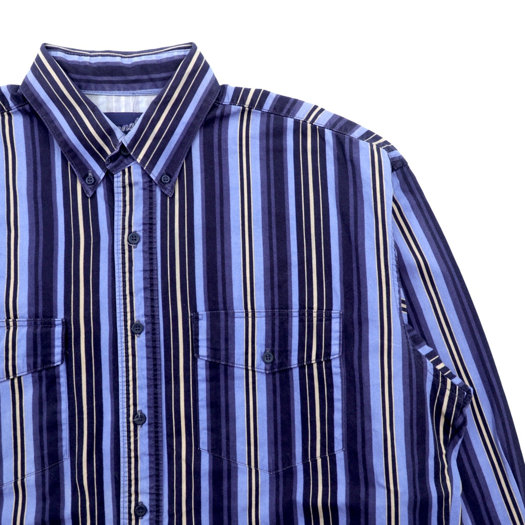 Wrangler 90年代 ボタンダウン シャツ XL ネイビー ストライプ 胸ポケット