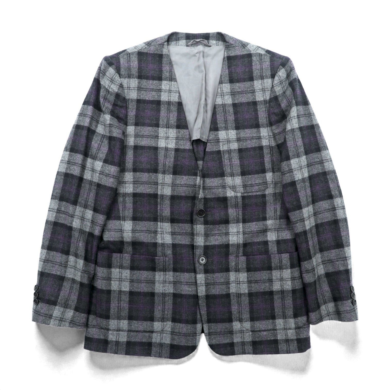 W-D MAN ノーカラー ブレザー ジャケット M チェック イタリア製 UNITED ARROWS 取扱い