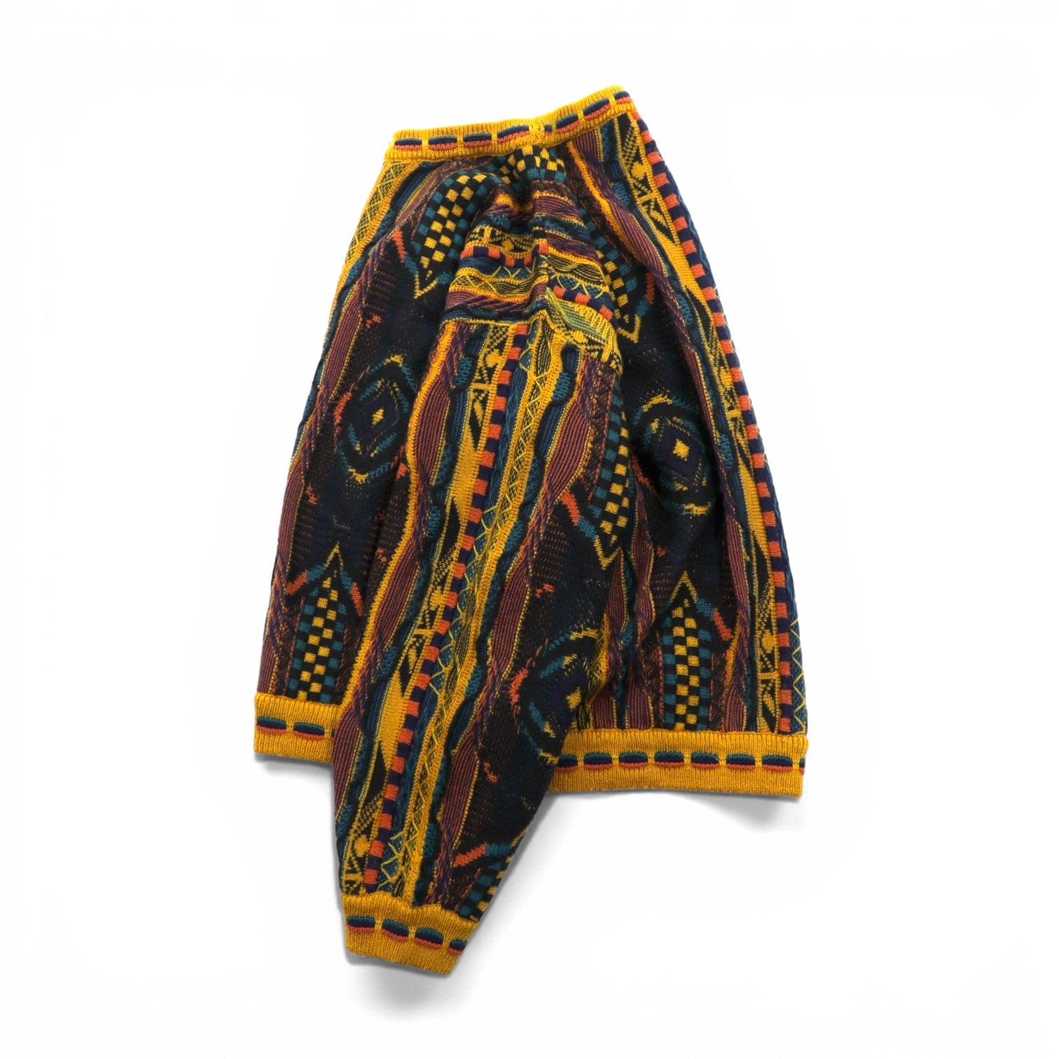 Giovanni Uomo 90s Italy Vintage 3D Textured Knitwear ニット セーター M イエロー 総柄 90年代