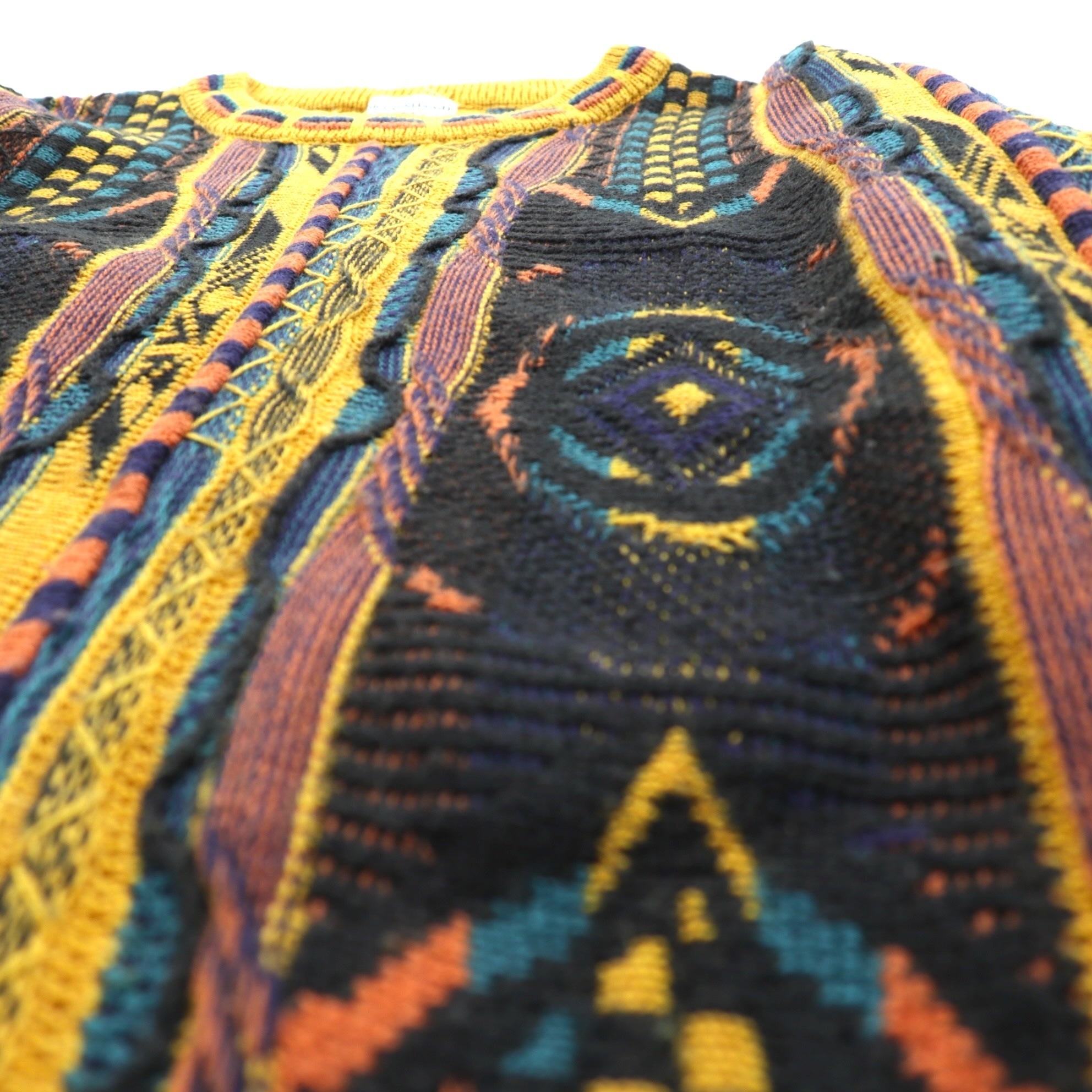 Giovanni Uomo 90s Italy Vintage 3D Textured Knitwear ニット セーター M イエロー 総柄 90年代