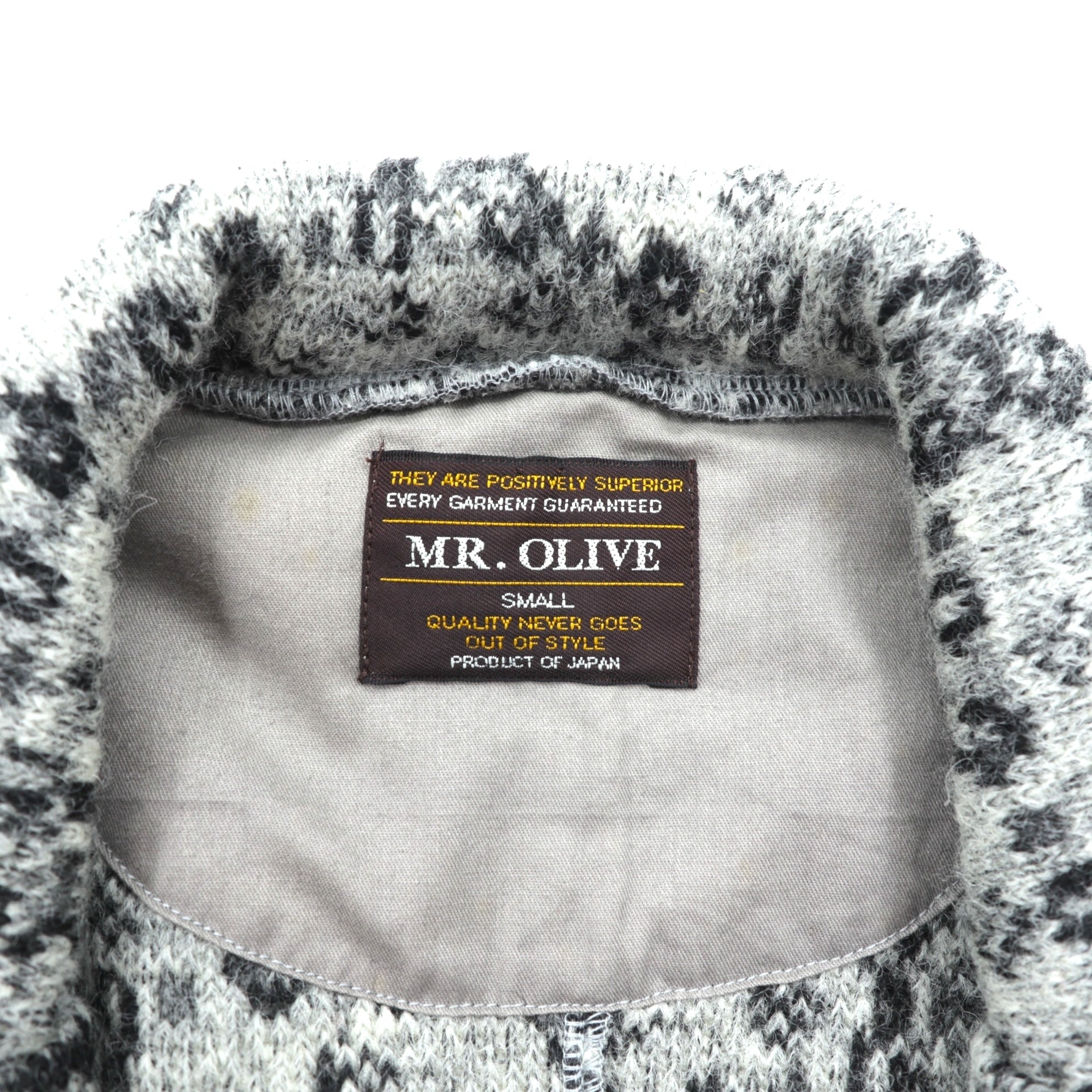 MR.OLIVE ジャガード ニット 総柄 テーラードジャケット ブレザー S グレー ウール M-3359 日本製
