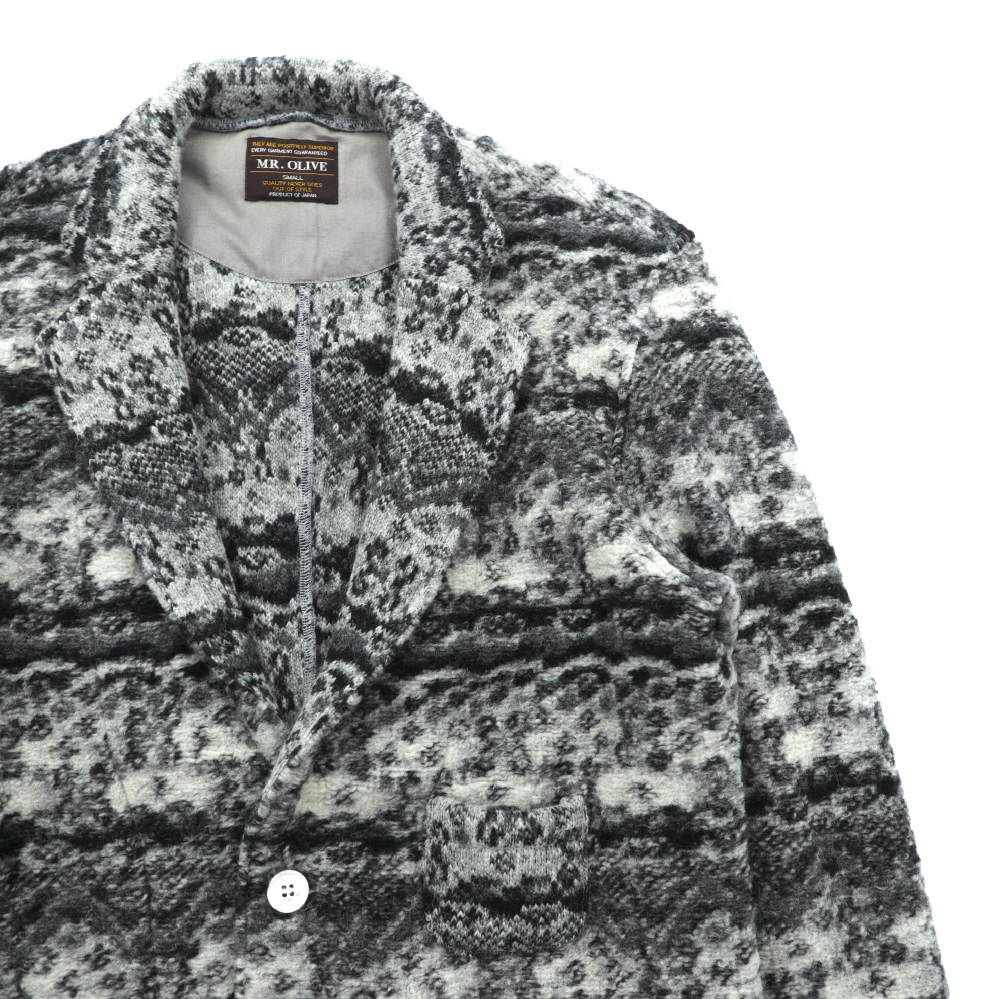 MR.OLIVE ジャガード ニット 総柄 テーラードジャケット ブレザー S グレー ウール M-3359 日本製