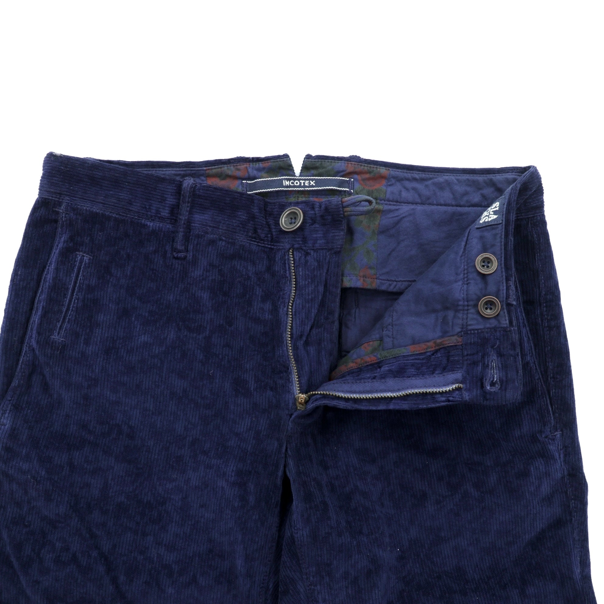 INCOTEX 花柄 コーデュロイ スラックス チノパンツ M ネイビー A20X0 ルーマニア製