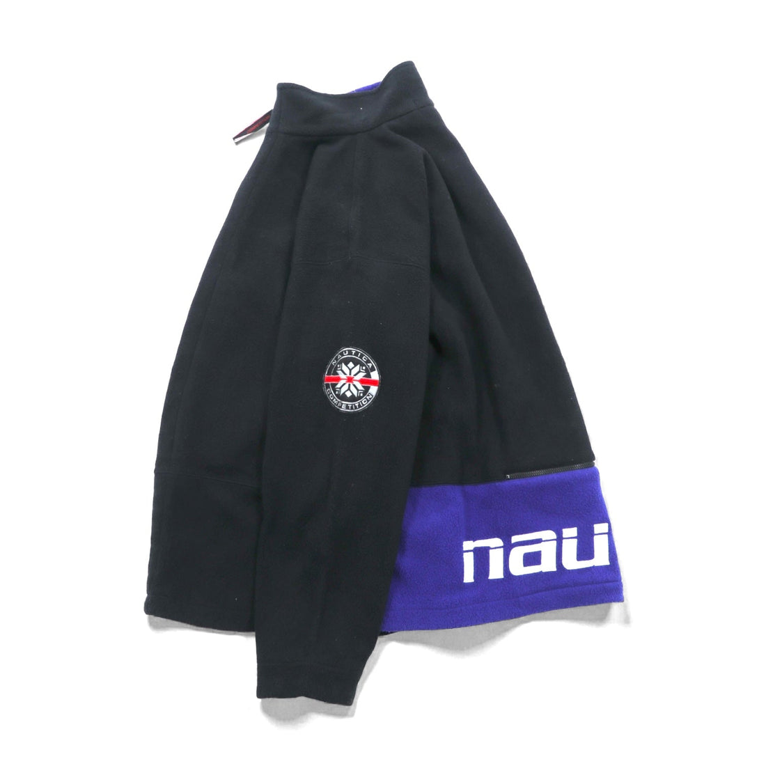 NAUTICA 00s Full Zip Fleece Jacket XL Black Stand Collar COMPETITION Back Logo Embroidery