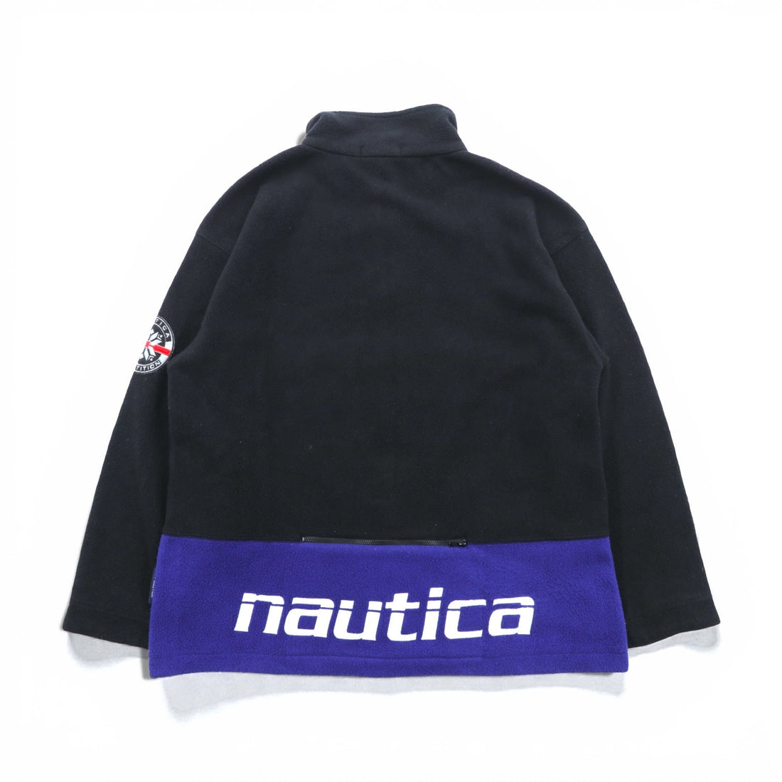 NAUTICA 00s Full Zip Fleece Jacket XL Black Stand Collar COMPETITION Back Logo Embroidery