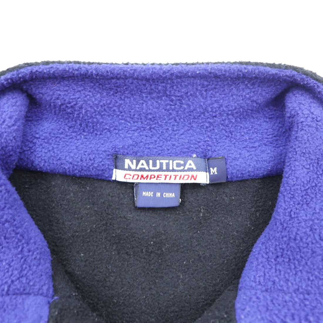 NAUTICA 00s Full Zip Fleece Jacket XL Black Stand Collar COMPETITION Back Logo Embroidery