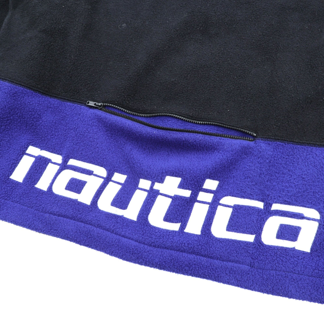 NAUTICA 00s Full Zip Fleece Jacket XL Black Stand Collar COMPETITION Back Logo Embroidery