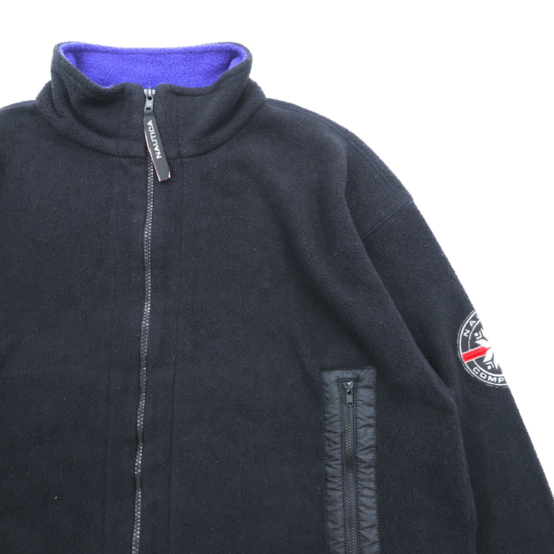 NAUTICA 00s Full Zip Fleece Jacket XL Black Stand Collar COMPETITION Back Logo Embroidery