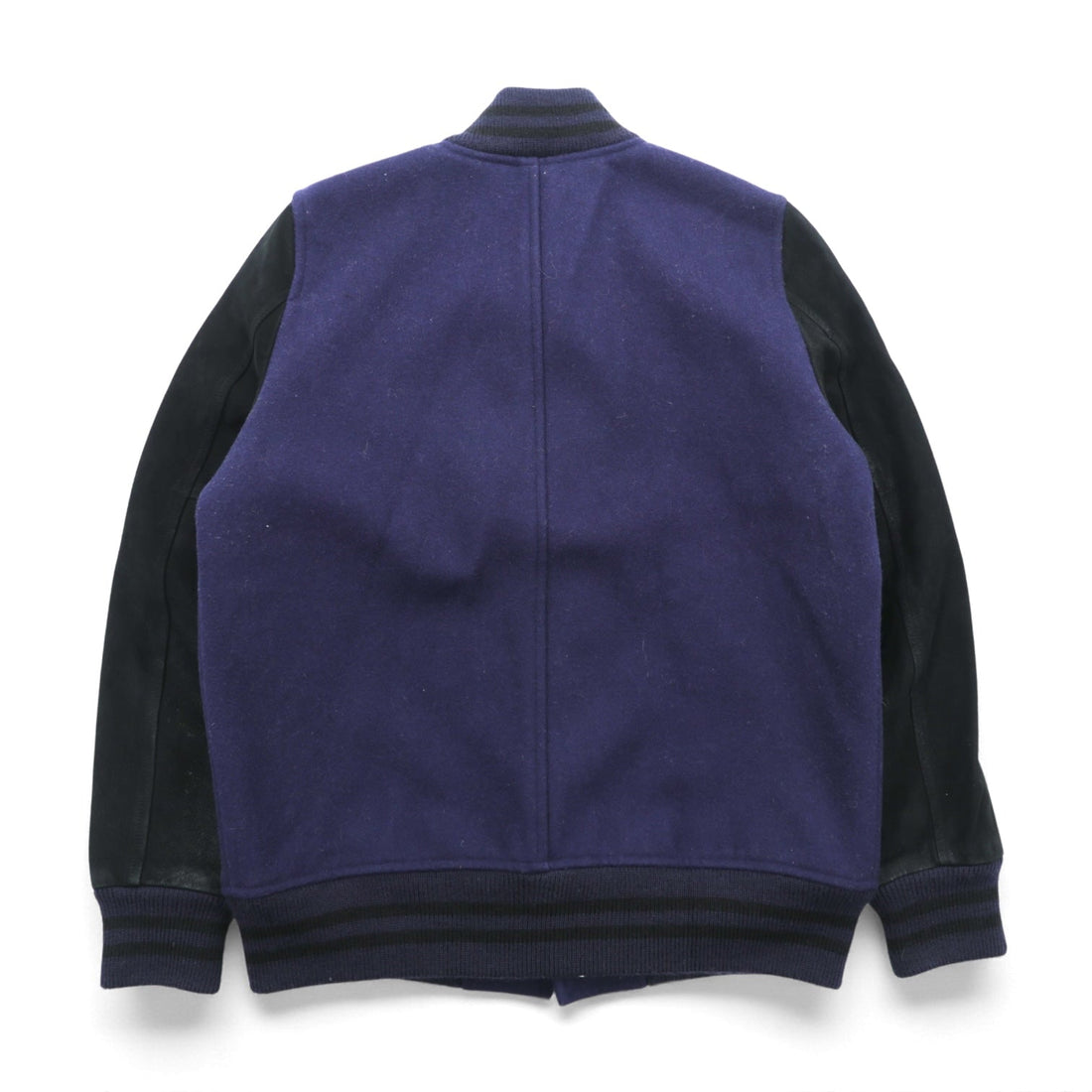 SHANHOUSE SPORTS Melton Varsity Jacket, Medium, Navy Wool, Goat Leather, Ribbed, with Leather Sleeve Panels
