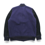 SHANHOUSE SPORTS 袖レザー切替 メルトン スタジャン M ネイビー ウール ヤギ革 リブライン
