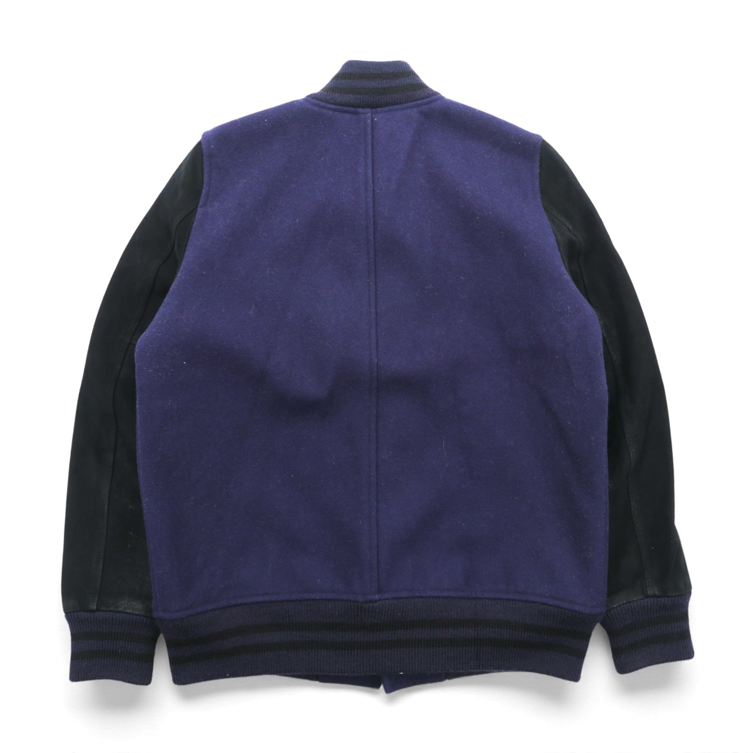 SHANHOUSE SPORTS 袖レザー切替 メルトン スタジャン M ネイビー ウール ヤギ革 リブライン