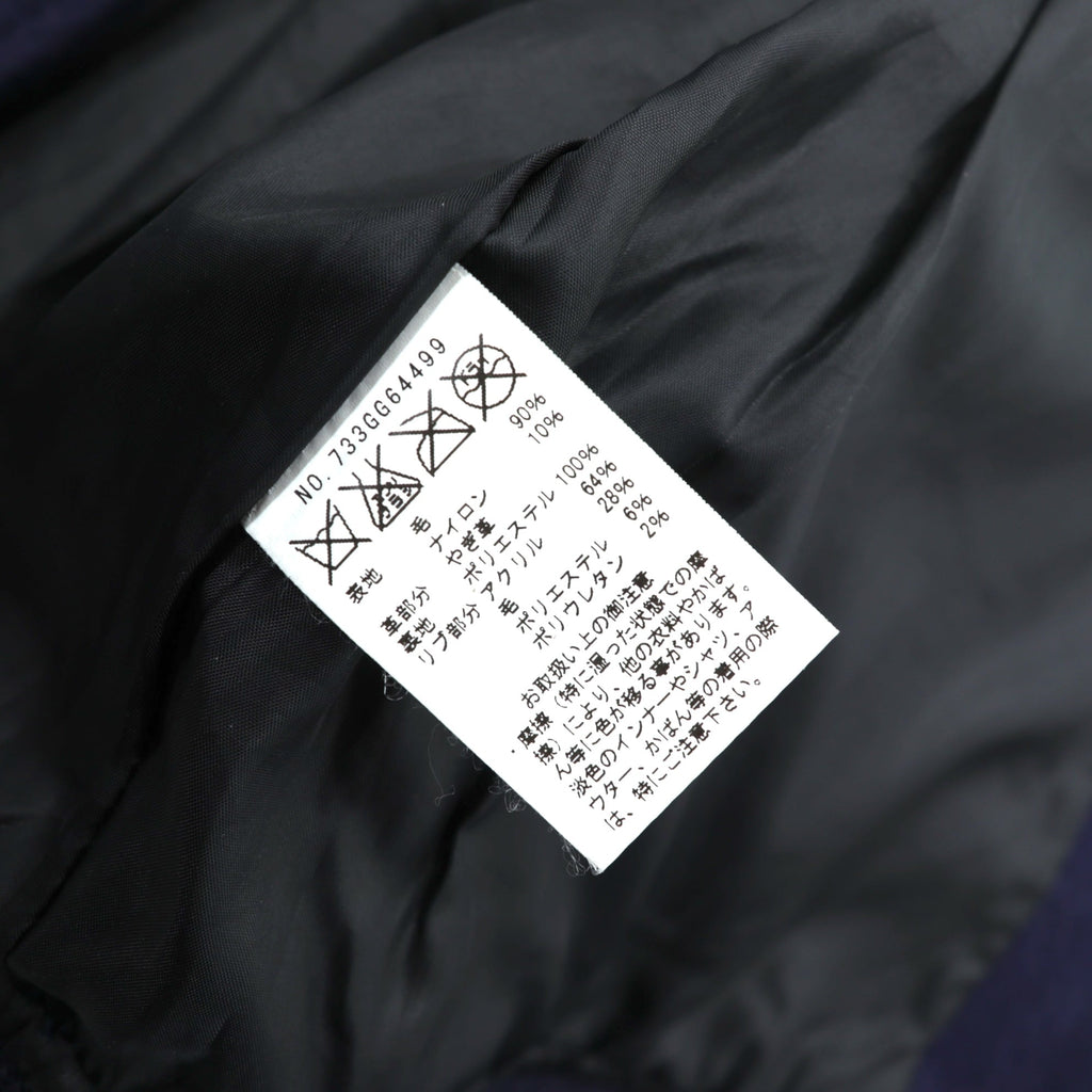 SHANHOUSE SPORTS 袖レザー切替 メルトン スタジャン M ネイビー ウール ヤギ革 リブライン