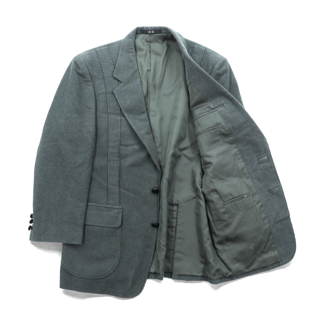 DAKS 80s Made in Japan Wool Corduroy 2B Tailored Jacket Blue Leather M Khaki