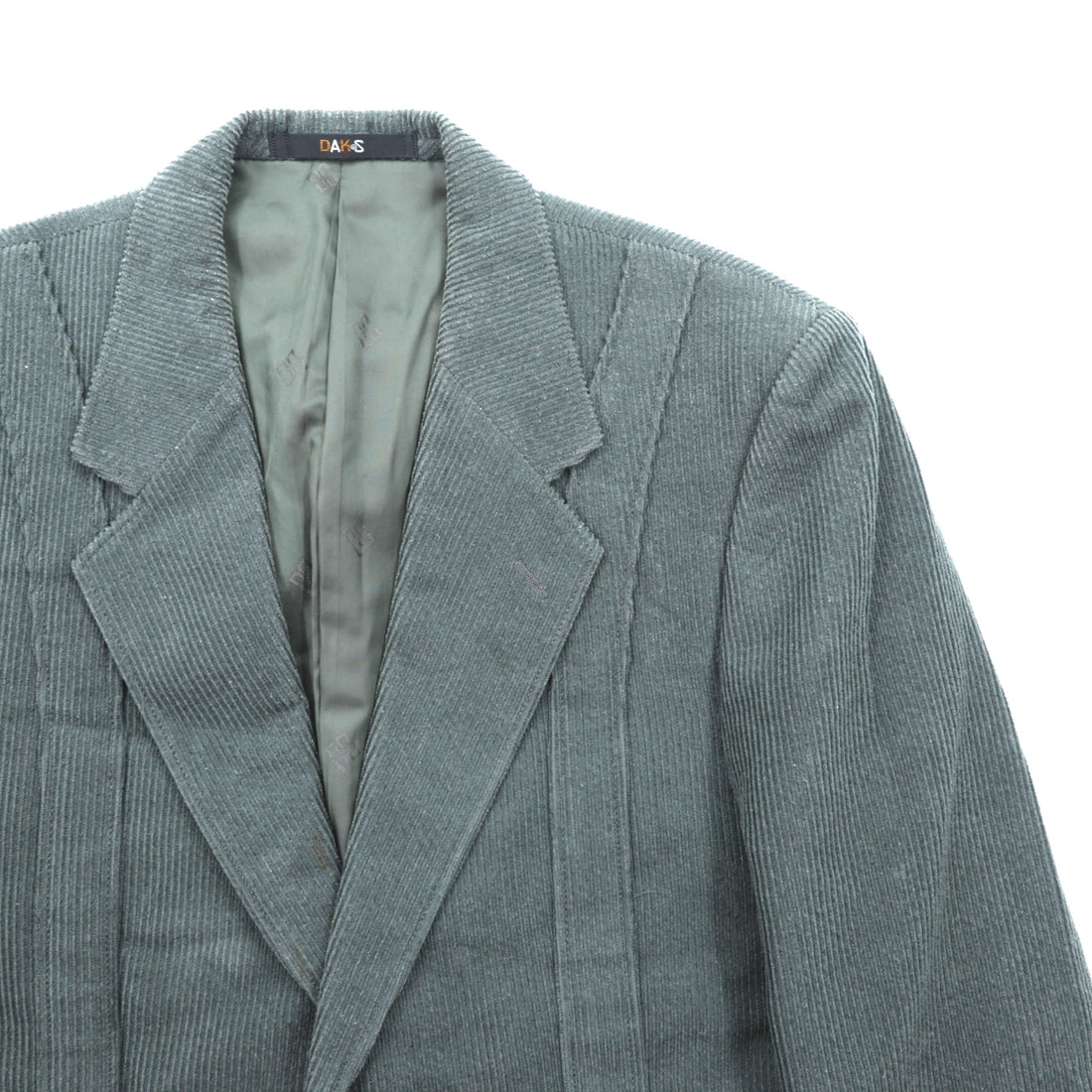 DAKS 80s Made in Japan Wool Corduroy 2B Tailored Jacket Blue Leather M Khaki