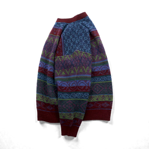 90s Italy Vintage Jacquard Knitwear by Giorgio Allan Allover Pattern Fair Isle Knit Sweater, XL, Wool and Alpaca Blend, Made in