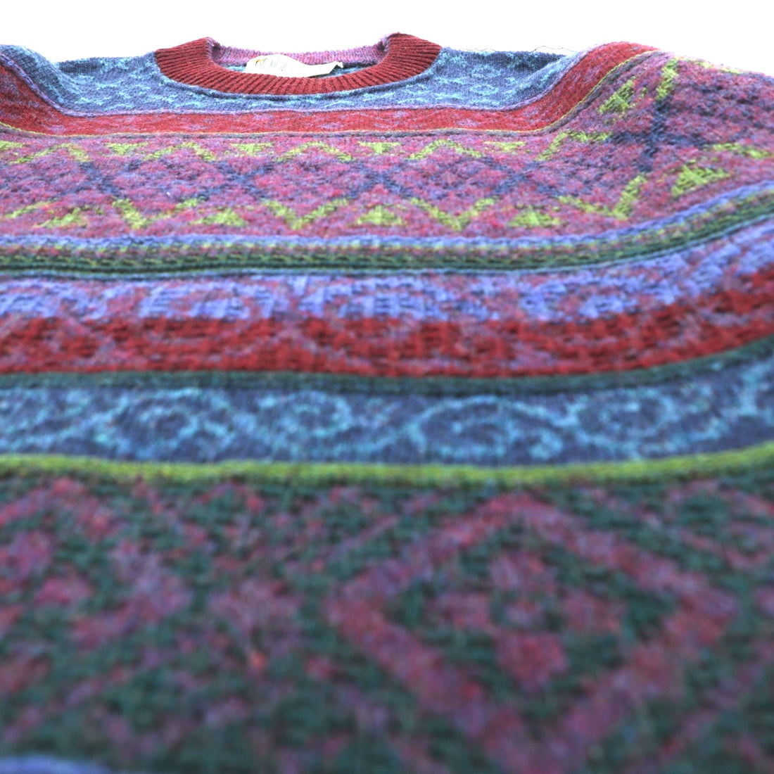 90s Italy Vintage Jacquard Knitwear by Giorgio Allan Allover Pattern Fair Isle Knit Sweater, XL, Wool and Alpaca Blend, Made in