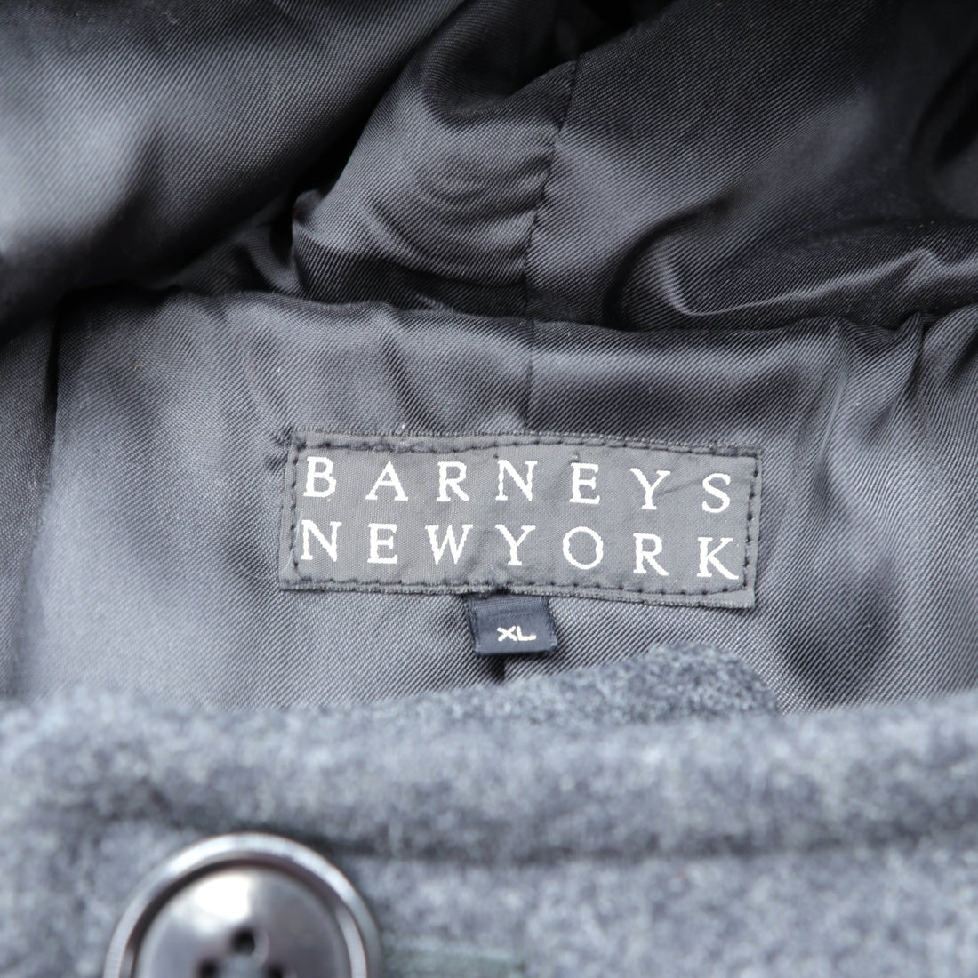 BARNEYS NEW YORK Duffle Coat, XL, Gray Wool, Toggle Button, Hooded