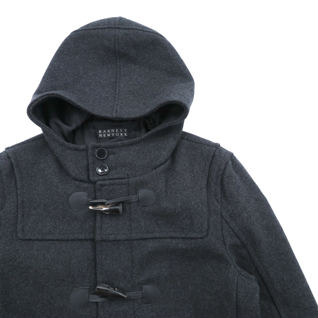 BARNEYS NEW YORK Duffle Coat, XL, Gray Wool, Toggle Button, Hooded