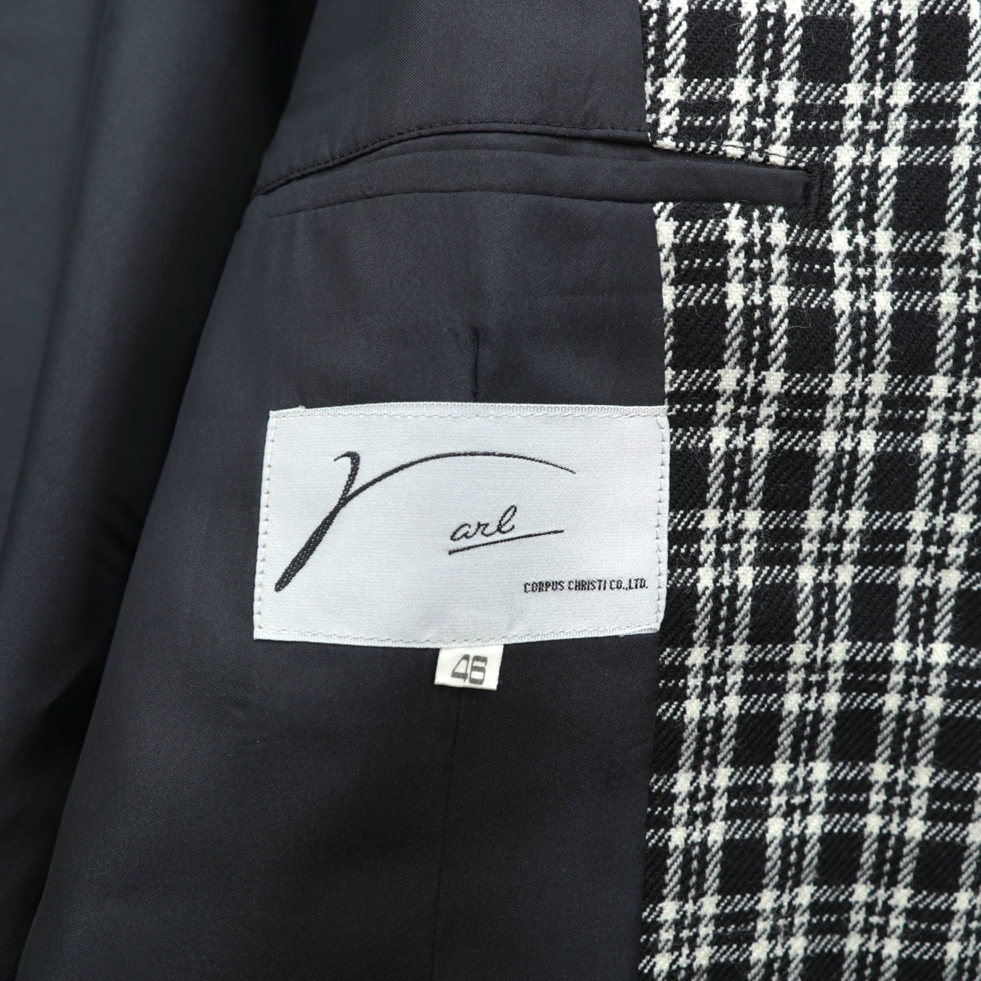 Corpus Christi ツイード 2B テーラードジャケット ブレザー L ブラック ウール タータンチェック