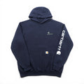 carhartt プルオーバー パーカー L ネイビー 裏起毛 カンガルーポケット 袖ロゴ K288
