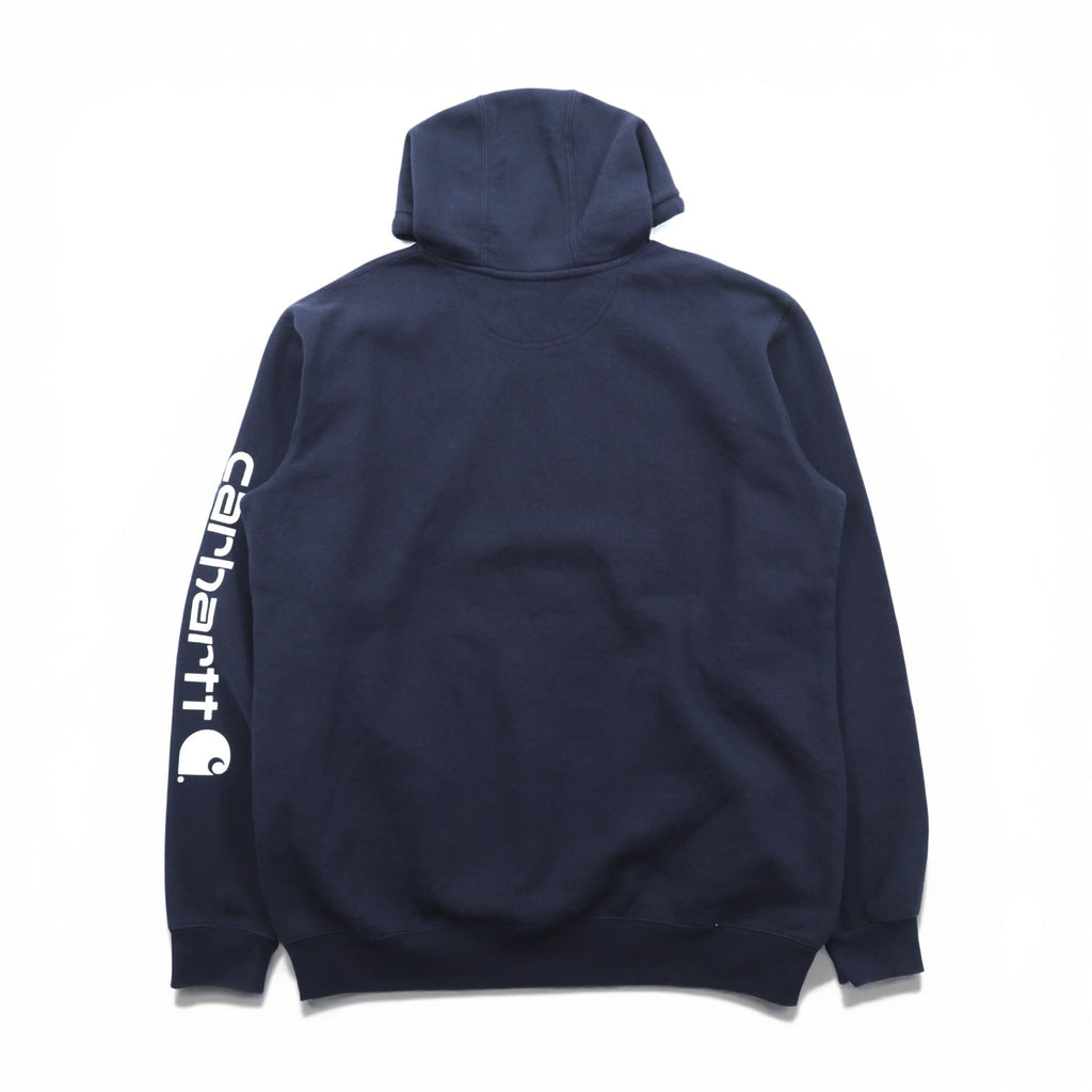 carhartt プルオーバー パーカー L ネイビー 裏起毛 カンガルーポケット 袖ロゴ K288