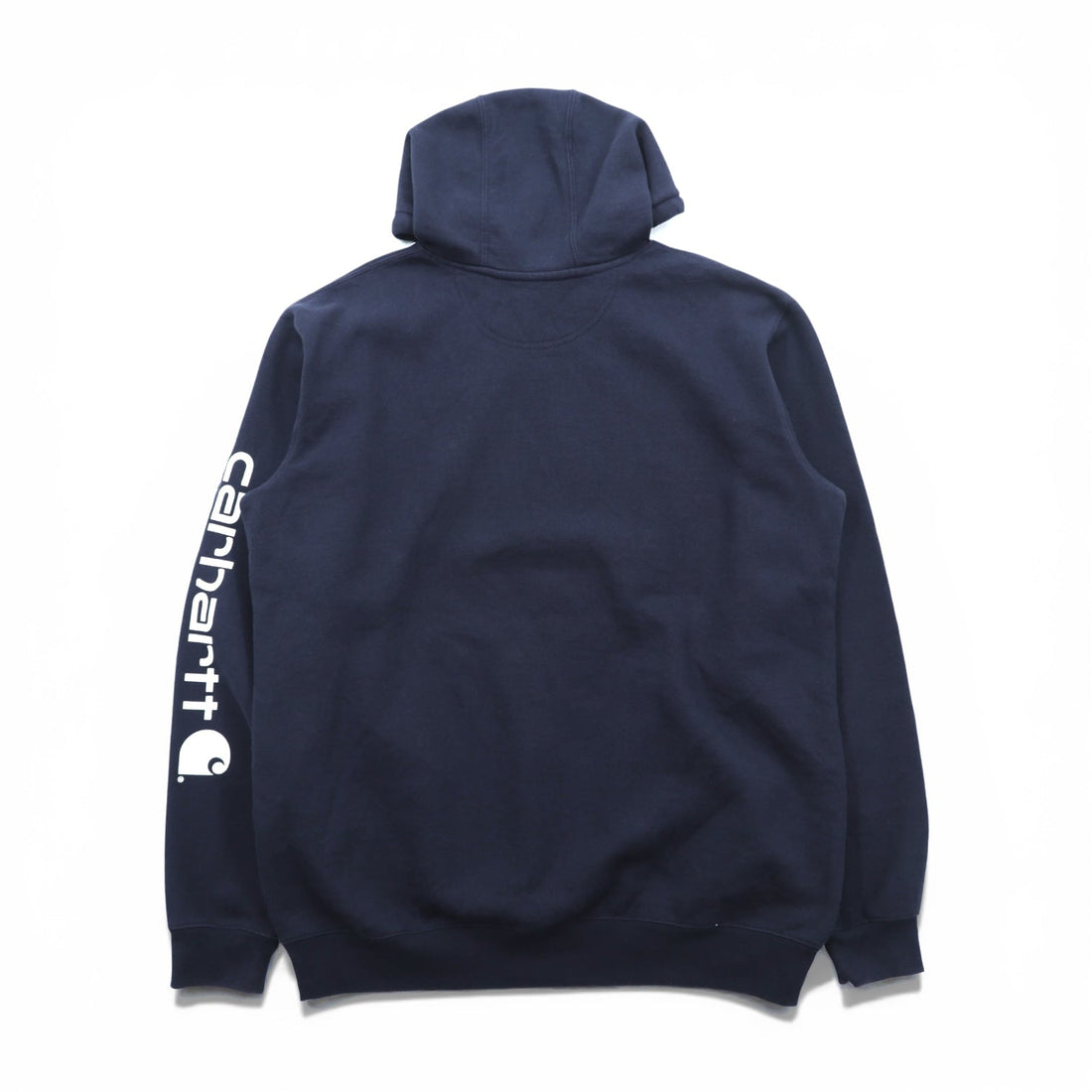 Carhartt Pullover Hoodie L Navy Fleece Lined Kangaroo Pocket Sleeve Logo K288