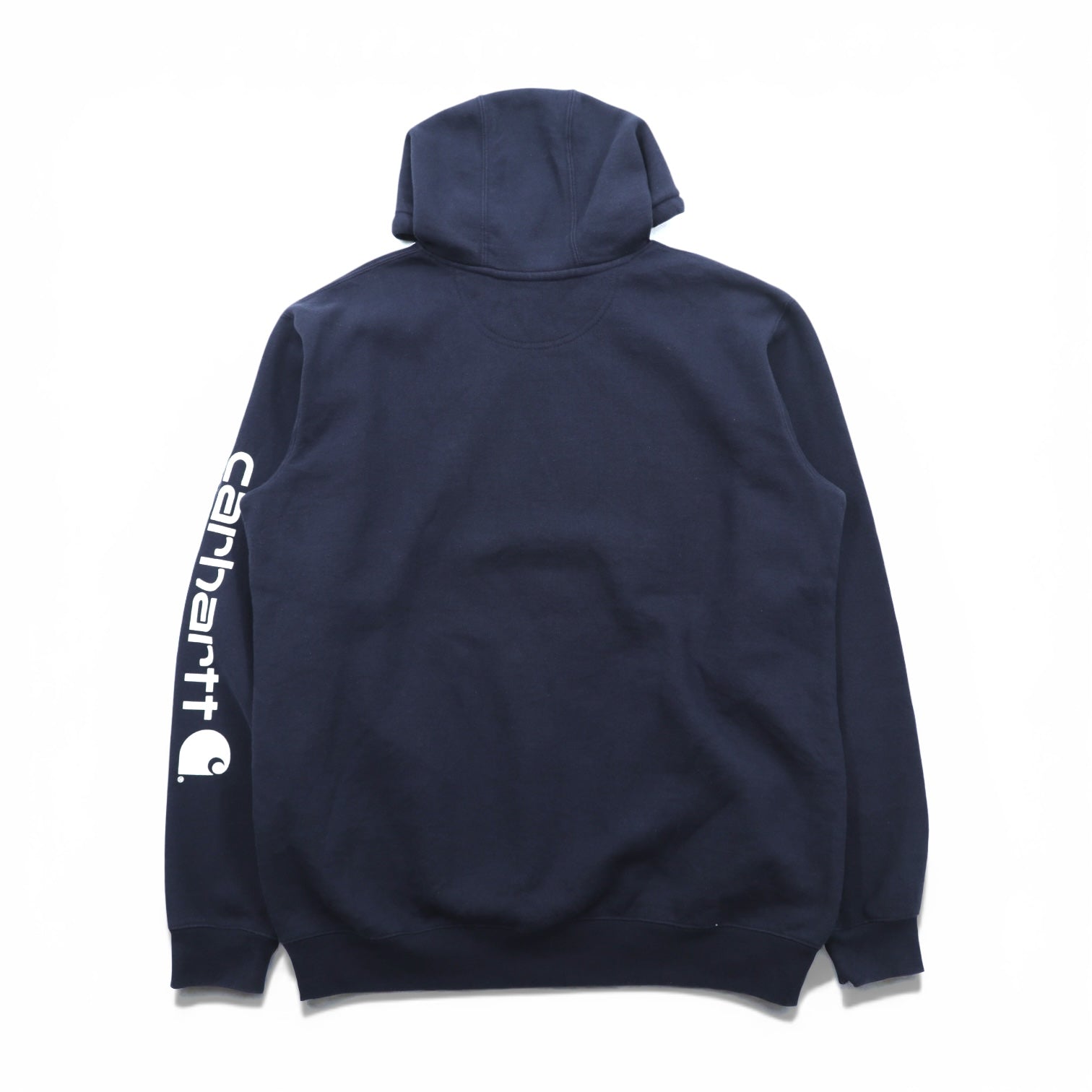 carhartt プルオーバー パーカー L ネイビー 裏起毛 カンガルーポケット 袖ロゴ K288