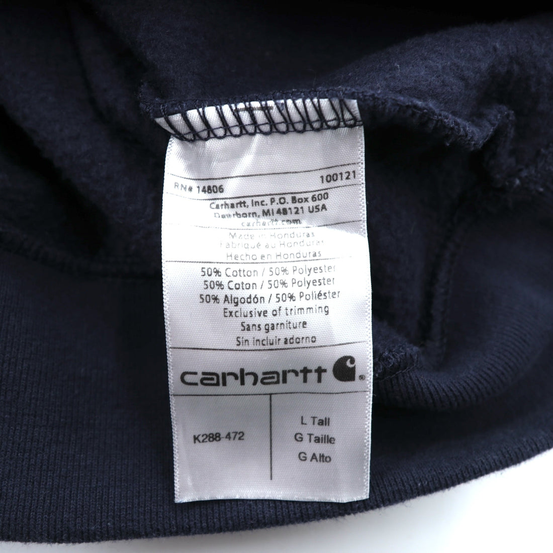 Carhartt Pullover Hoodie L Navy Fleece Lined Kangaroo Pocket Sleeve Logo K288