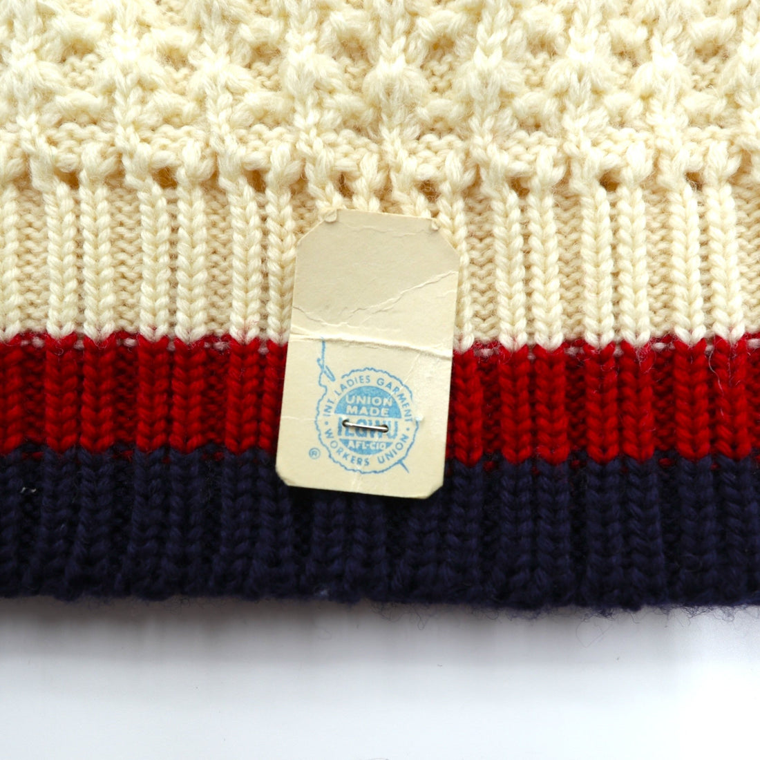 60s USA UNION MADE Vintage Knitwear Waffle Knit Tillden Sweater, Size L, Natural Wool, Max-Goldstein, Lord Jeff Knit, 60s, in