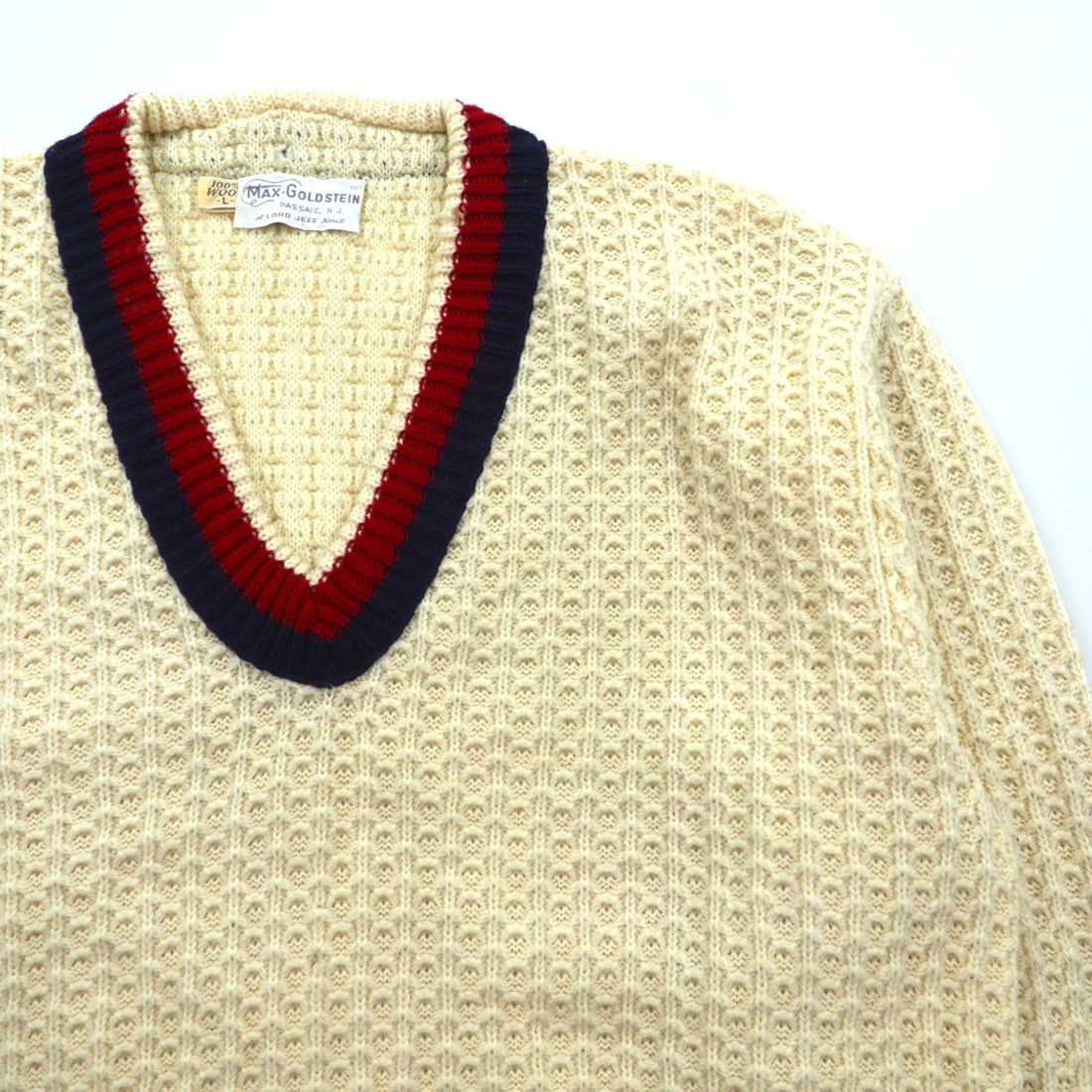60s USA UNION MADE Vintage Knitwear Waffle Knit Tillden Sweater, Size L, Natural Wool, Max-Goldstein, Lord Jeff Knit, 60s, in