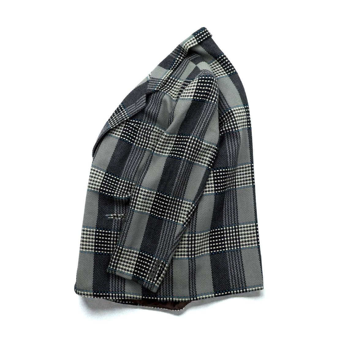 Carmina Uomo 90s Vintage Tweed 2B Tailored Jacket, Leather, Size L, Gray Wool Check