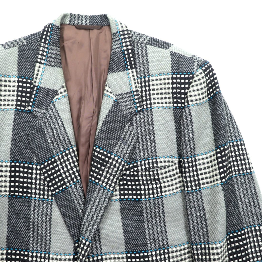 Carmina Uomo 90s Vintage Tweed 2B Tailored Jacket, Leather, Size L, Gray Wool Check