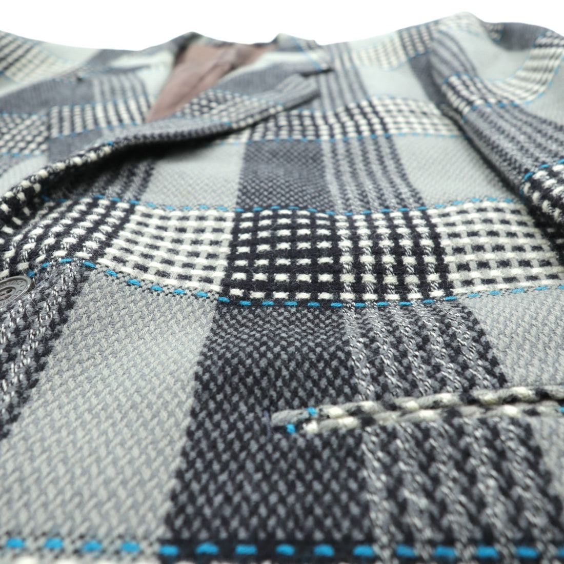 Carmina Uomo 90s Vintage Tweed 2B Tailored Jacket, Leather, Size L, Gray Wool Check