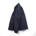 Polo Ralph Lauren 90年代 中綿 キルティングジャケット L ネイビー 襟コーデュロイ ダブルジップ チンストラップ エルボーパッチ 裏地チェック