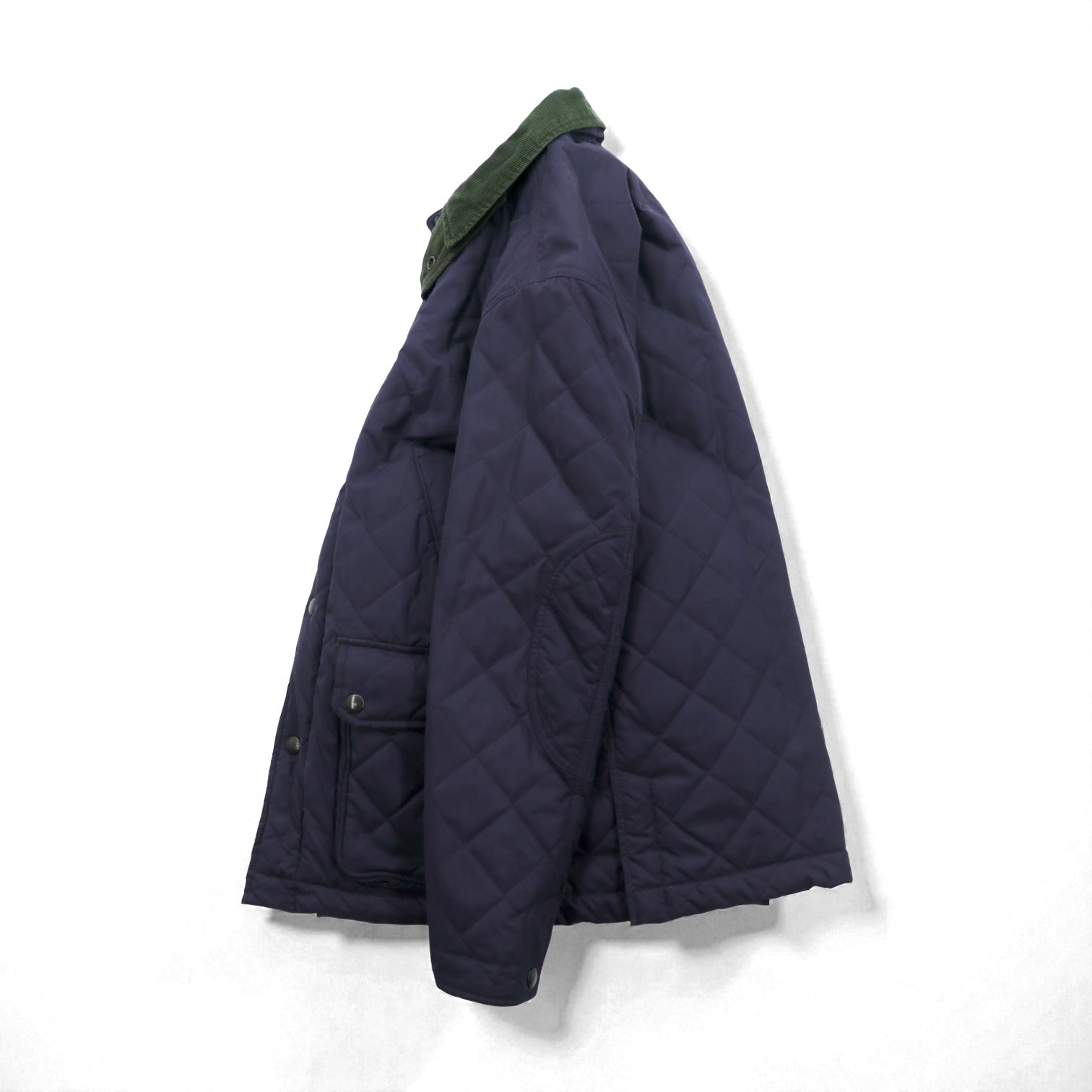 Polo Ralph Lauren 90年代 中綿 キルティングジャケット L ネイビー 襟コーデュロイ ダブルジップ チンストラップ エルボーパッチ 裏地チェック