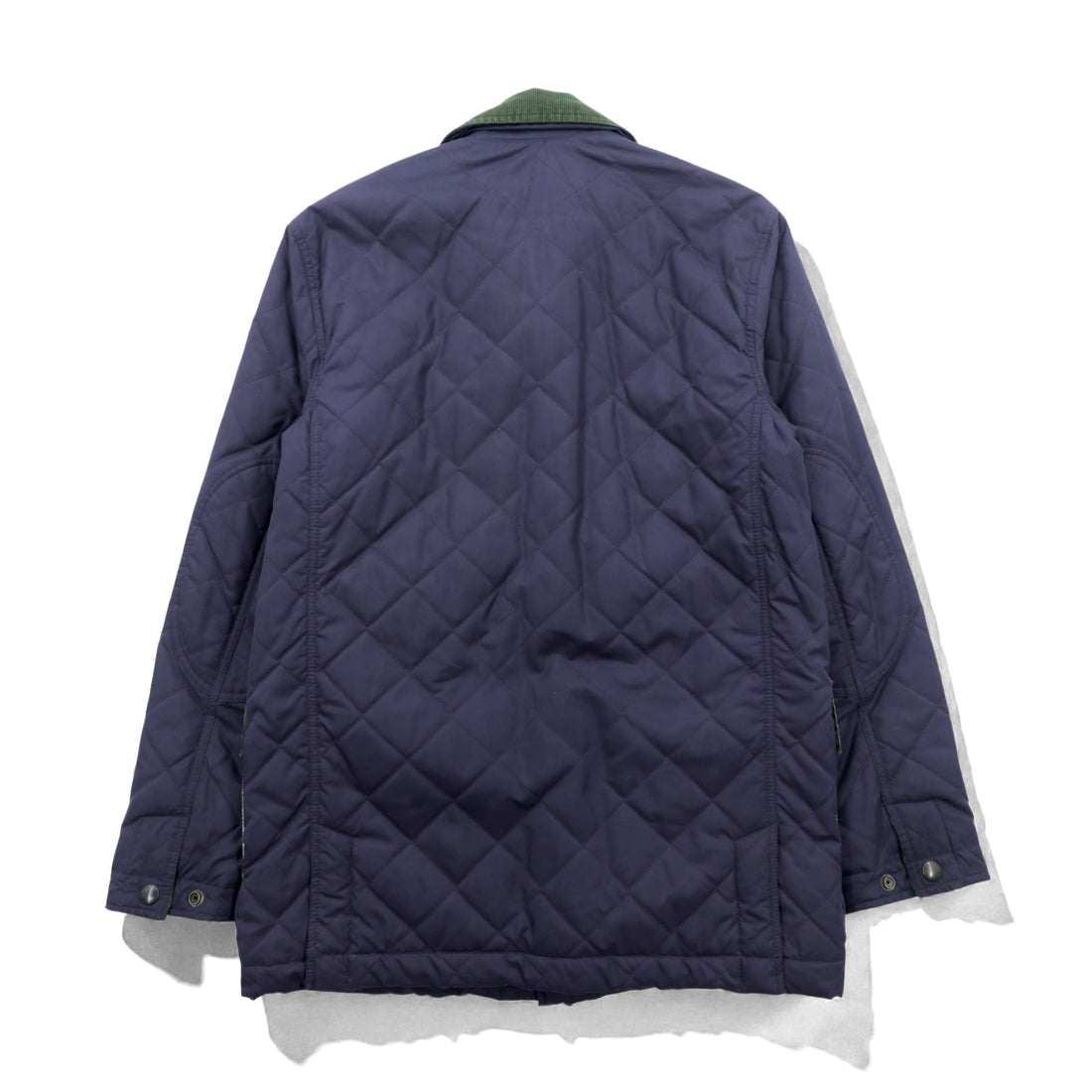 Polo Ralph Lauren 90s Padded Quilted Jacket, Large, Navy, Corduroy Collar, Double Zip, Chin Strap, Elbow Patches, Check Lining