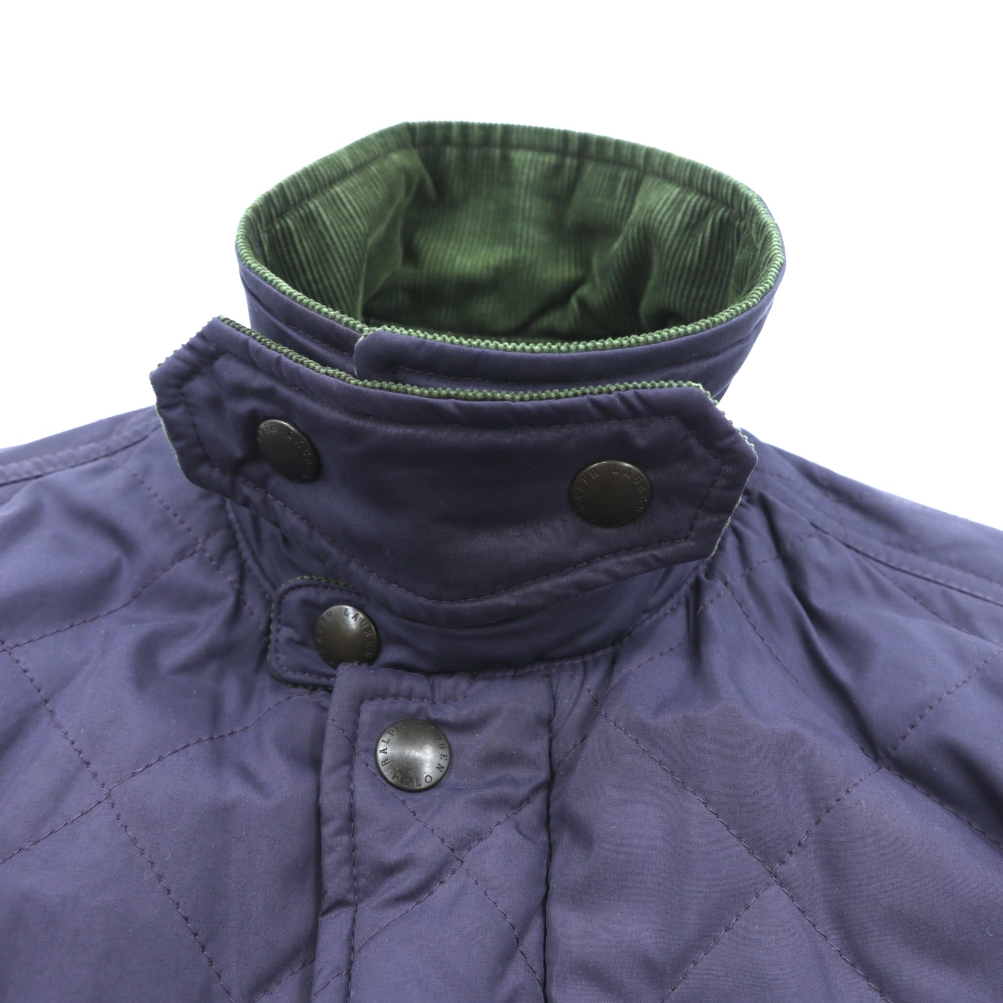Polo Ralph Lauren 90年代 中綿 キルティングジャケット L ネイビー 襟コーデュロイ ダブルジップ チンストラップ エルボーパッチ 裏地チェック