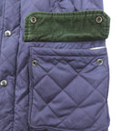 Polo Ralph Lauren 90年代 中綿 キルティングジャケット L ネイビー 襟コーデュロイ ダブルジップ チンストラップ エルボーパッチ 裏地チェック