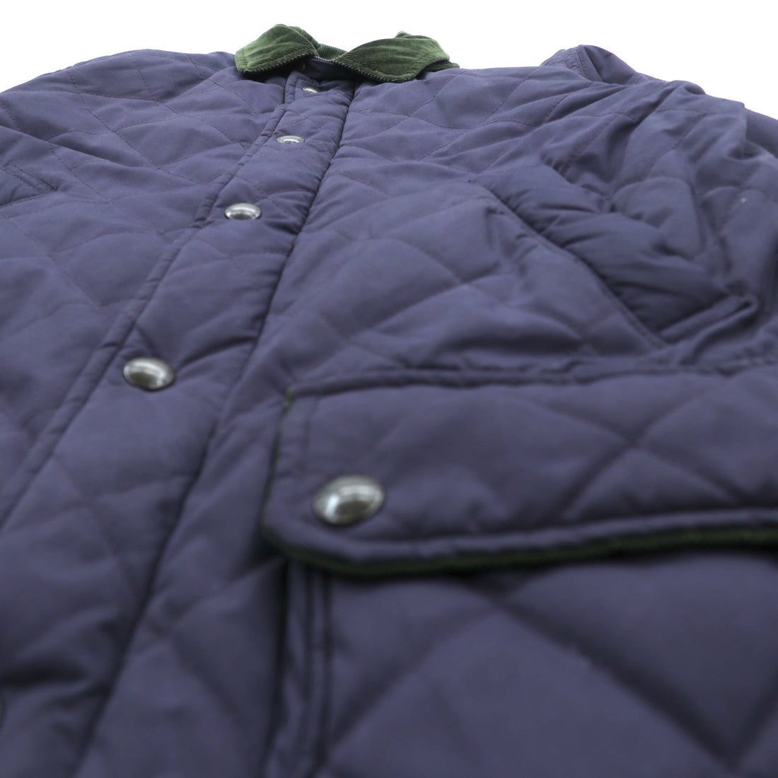Polo Ralph Lauren 90s Padded Quilted Jacket, Large, Navy, Corduroy Collar, Double Zip, Chin Strap, Elbow Patches, Check Lining