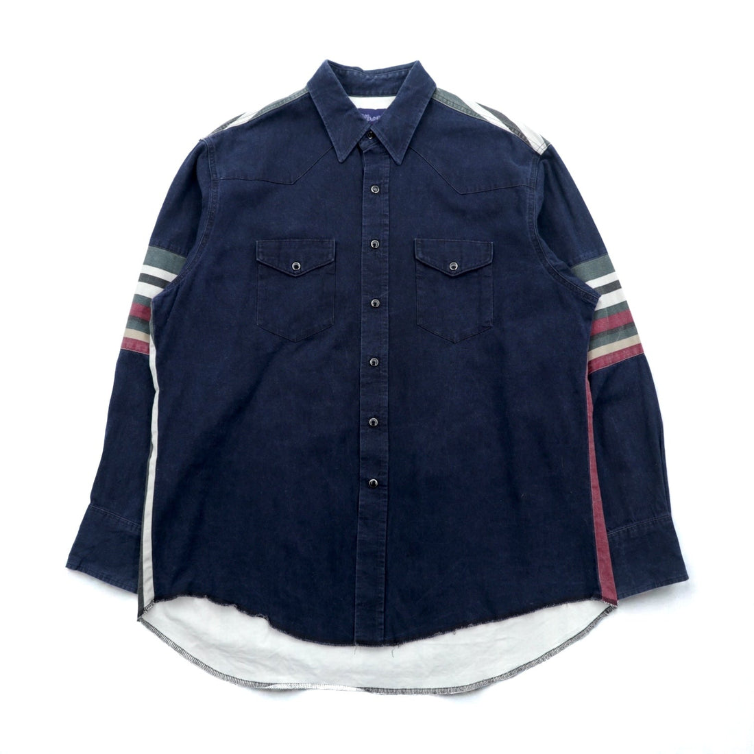 Wrangler 90s Denim Western Shirt, XL, Navy, Striped Chest Pocket, Paneled Design