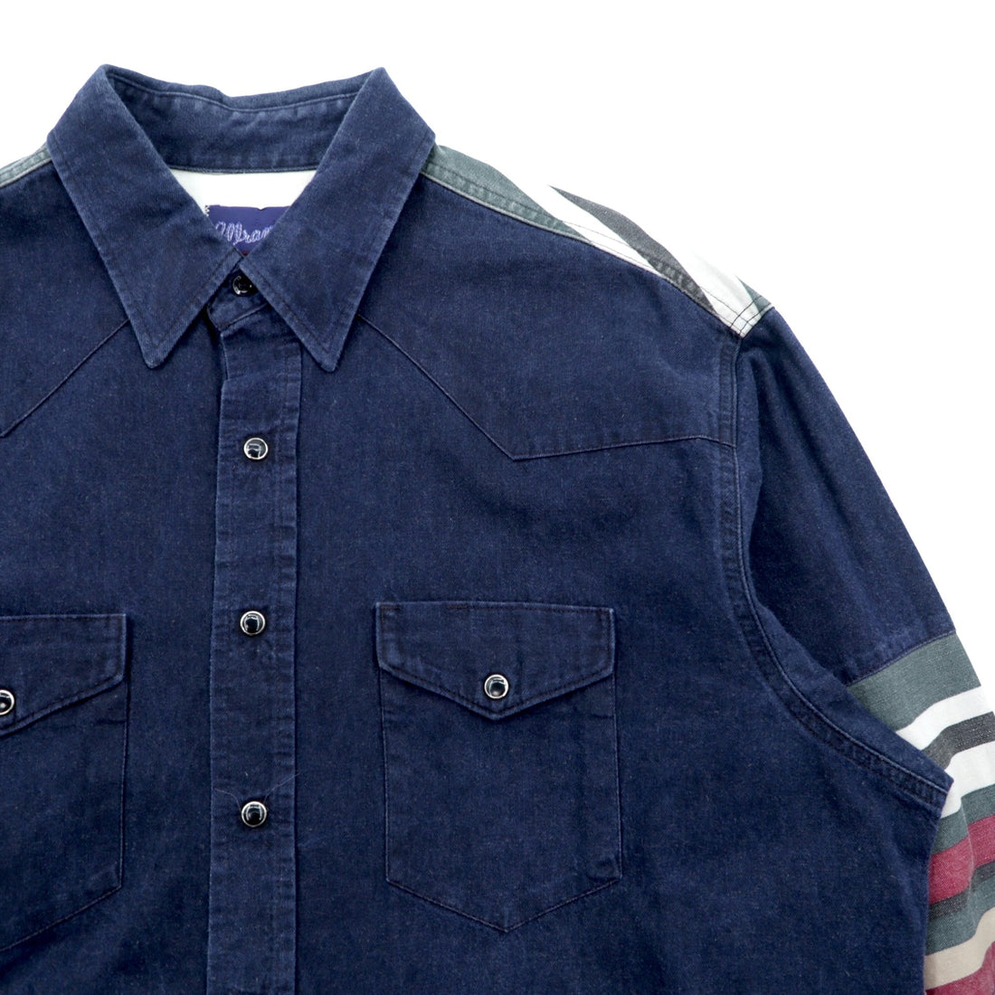 Wrangler 90s Denim Western Shirt, XL, Navy, Striped Chest Pocket, Paneled Design