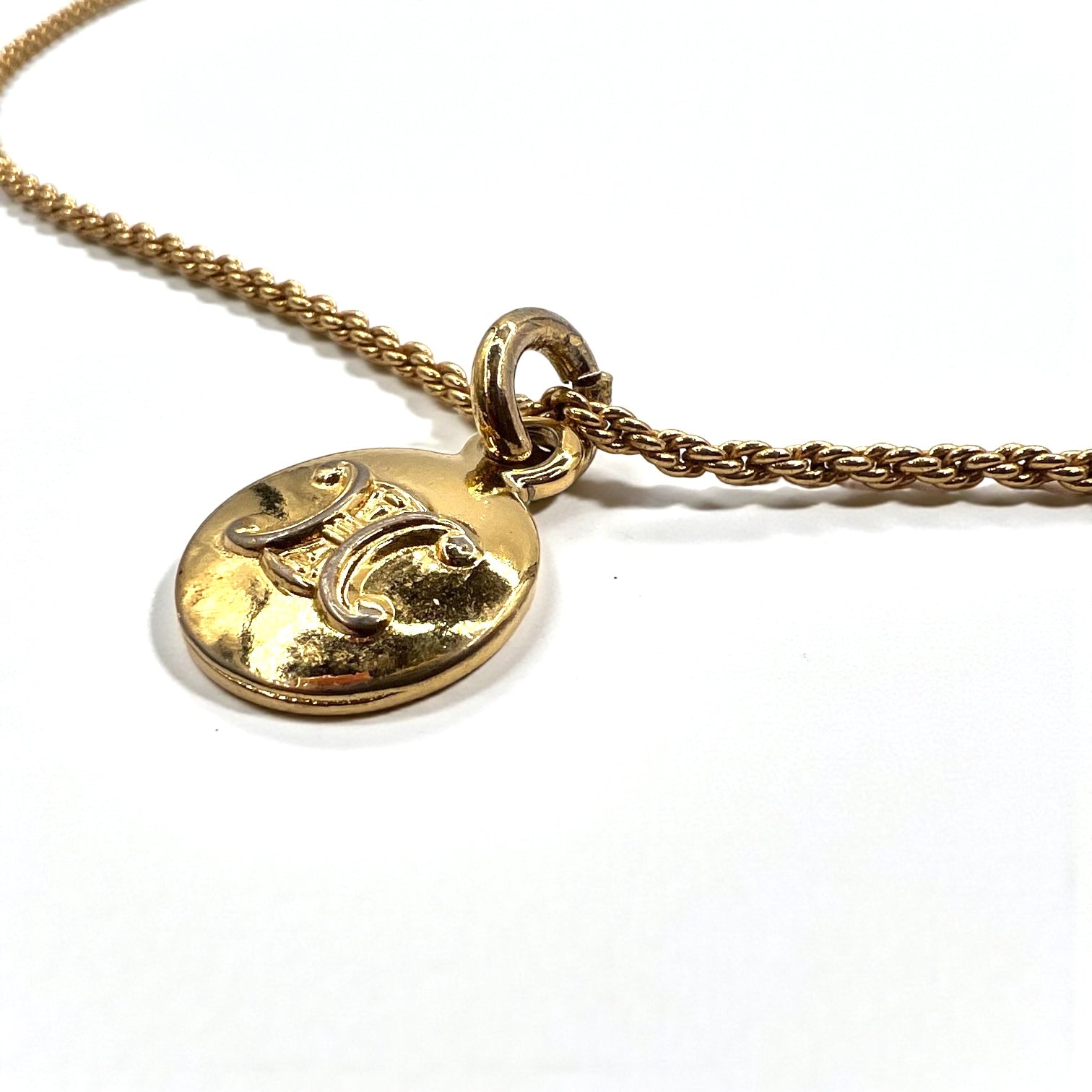 CELINE ヴィンテージ トリオンフ ロゴメダル コイン ネックレス ゴールド ロープチェーン