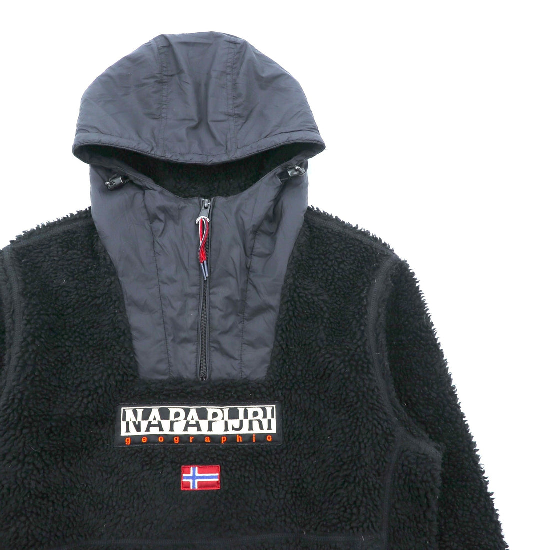 NAPAPIJRI Half Zip Anorak Hoodie Sherpa Fleece Jacket M Black Drawcord Teide N0Y13M