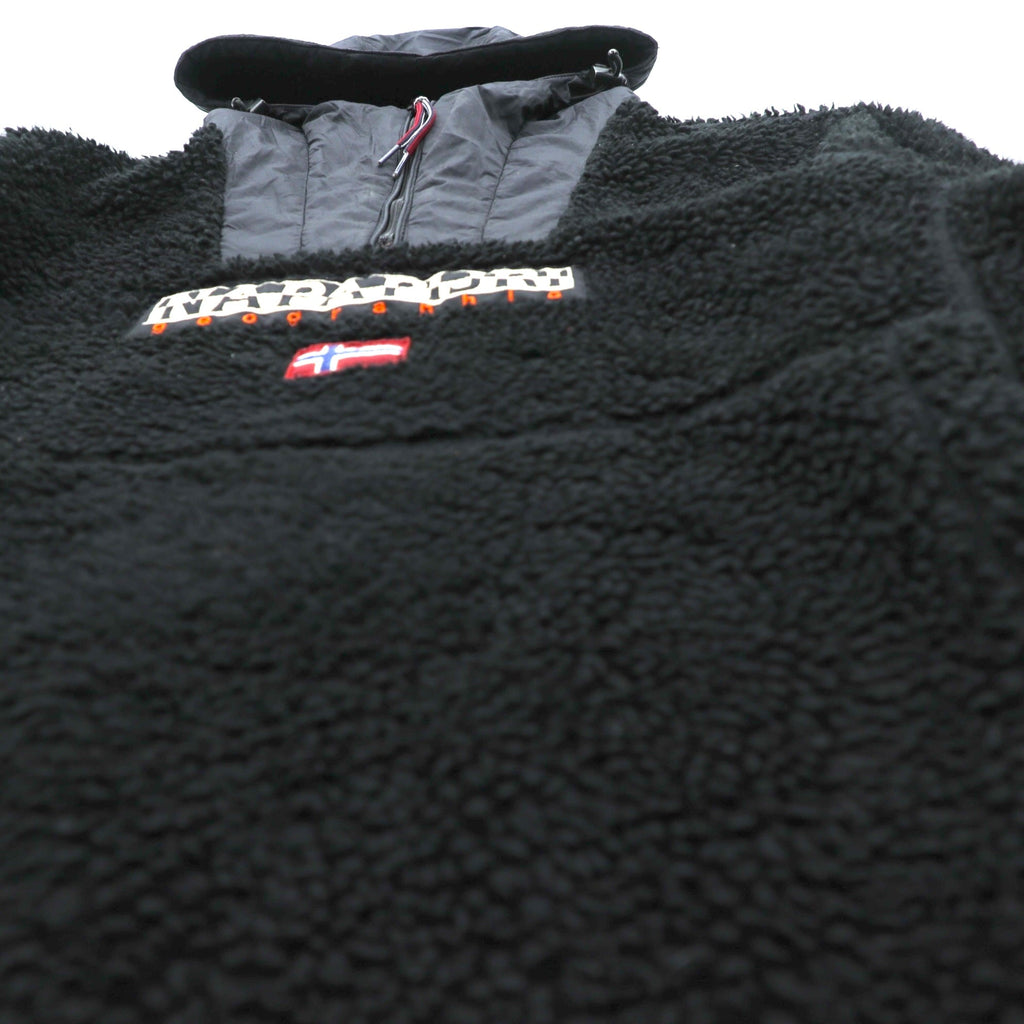 NAPAPIJRI ハーフジップ アノラックパーカー シェルパ フリースジャケット M ブラック ドローコード Teide Fleece Hoodie N0Y13M