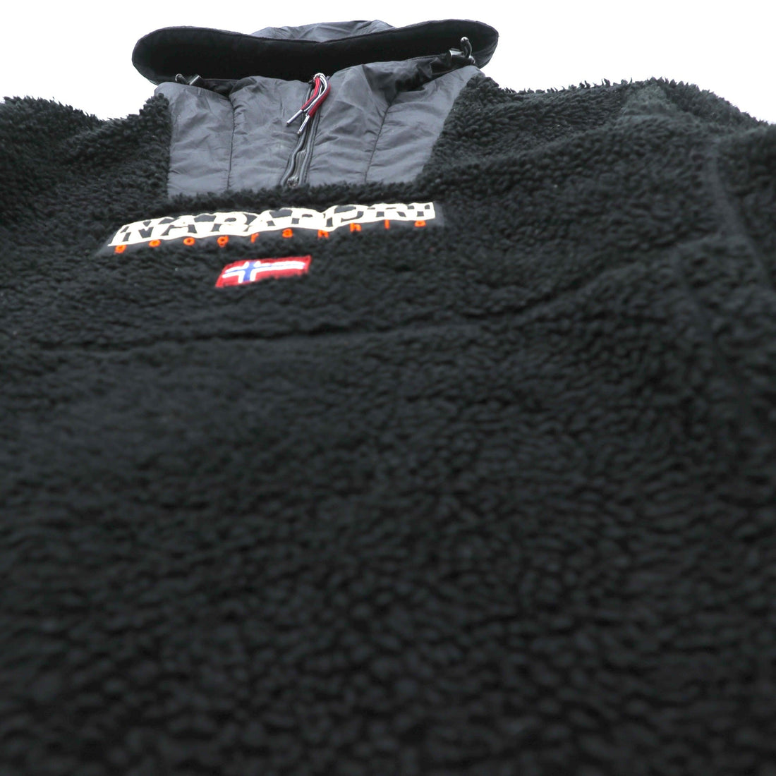 NAPAPIJRI Half Zip Anorak Hoodie Sherpa Fleece Jacket M Black Drawcord Teide N0Y13M