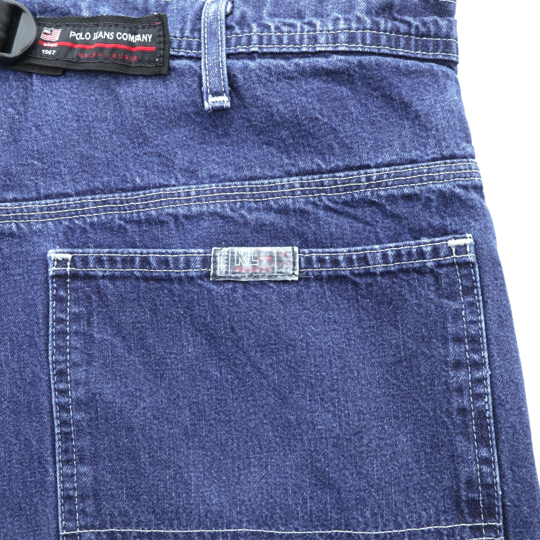 POLO JEANS CO. RALPH LAUREN 90s Baggy Painter Wide Denim Pants, Indigo, XL, Cinch Back, Big Size