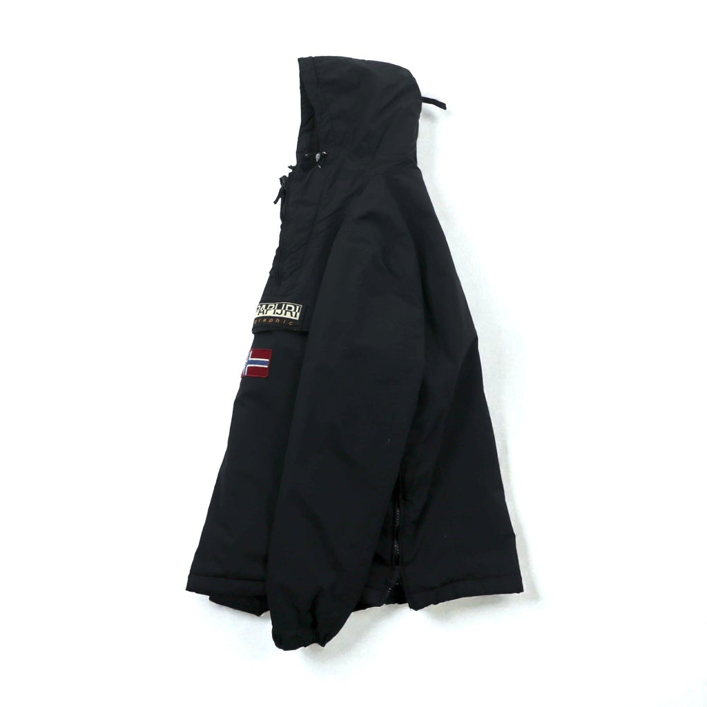 NAPAPIJRI フリース裏地 ハーフジップ 中綿 アノラックパーカー ナイロンジャケット XL ブラック サイドジップ スリット