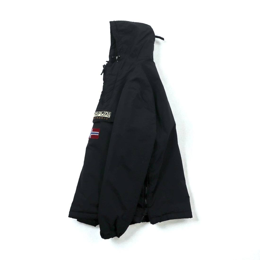 NAPAPIJRI フリース裏地 ハーフジップ 中綿 アノラックパーカー ナイロンジャケット XL ブラック サイドジップ スリット