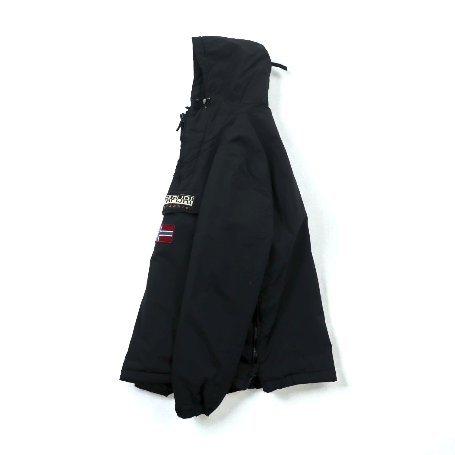 NAPAPIJRI フリース裏地 ハーフジップ 中綿 アノラックパーカー ナイロンジャケット XL ブラック サイドジップ スリット