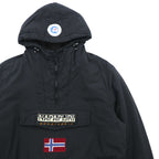 NAPAPIJRI フリース裏地 ハーフジップ 中綿 アノラックパーカー ナイロンジャケット XL ブラック サイドジップ スリット